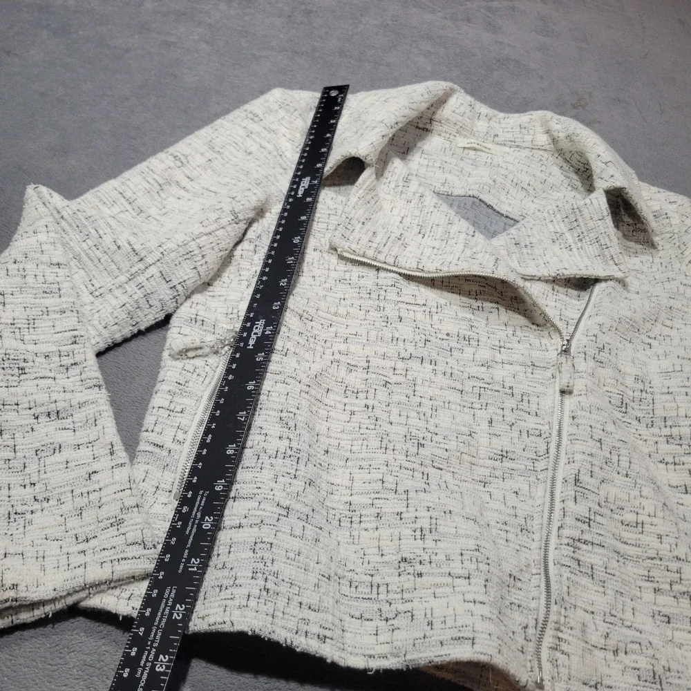 Max Studio Moto Jacket Women Small Cream Black A7010 Tweed Boucle Asymmetric Zip